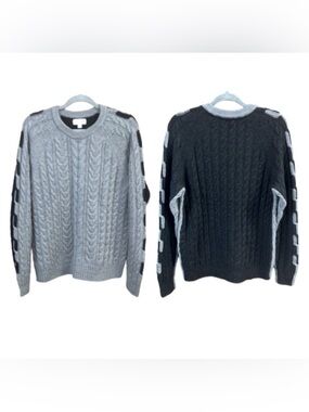 Crosby & Howard Sweater grey & charcoal cable knit Pure Extra Fine Merino Wool